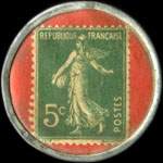 Timbre-monnaie Comptoir d'Escompte de l'Ouest - Leherpeur Sadot Cornette et Cie - 5 centimes vert sur fond rouge - revers