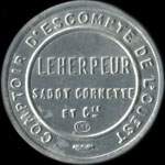 Timbre-monnaie Comptoir d'Escompte de l'Ouest - Leherpeur Sadot Cormette et Cie - 25 centimes bleu sur fond blanc - avers