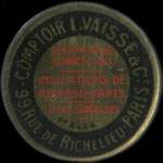 Timbre-monnaie Comptoir L.Vaisse - 99, rue de Richelieu - Paris - Renseignements commerciaux - 10 centimes rouge sur fond rouge - avers