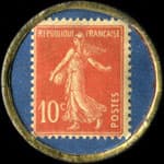 Timbre-monnaie Concert Mayol - La&nbsp;Revue - Tout&nbsp;Feu... Tout&nbsp;Femme&nbsp;! - 10 centimes rouge sur fond bleu - revers