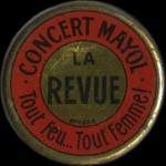 Timbre-monnaie Concert Mayol - La Revue - Tout feu... tout femme! - 25 centimes bleu sur fond rouge - avers