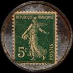 Timbre-monnaie Confiserie Socobas - Confiture - Socobas - Biarritz - 5 centimes vert sur fond argenté - revers