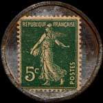 Timbre-monnaie Confiserie Socobas - Confiture - Socobas - Biarritz - 5 centimes vert sur fond argent� - revers