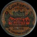 Timbre-monnaie Confiserie Socobas - Confiture - Socobas - Biarritz - 5 centimes vert sur fond doré - avers