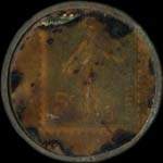 Timbre-monnaie Confiserie Socobas - Confiture - Socobas - Biarritz - 5 centimes vert sur fond dor� - revers