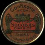 Timbre-monnaie Confiserie Socobas - Confiture - Socobas - Biarritz - 25 centimes bleu sur fond blanc-crême - avers