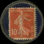 Timbre-monnaie Confiserie Socobas - Confiture - Socobas - Biarritz - 10 centimes rouge sur fond bleu vergé - revers