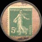 Timbre-monnaie Cordonnerie du Chat Noir - 5 centimes vert sur fond rose vergé - revers