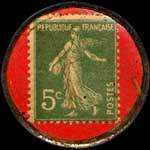 Timbre-monnaie Cordonnerie du Chat Noir - 5 centimes vert sur fond rouge - revers