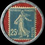 Timbre-monnaie Crédit Français - capital 50 millions - type 1 sans point après Amiens - 25 centimes bleu sur fond rouge - revers