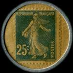 Timbre-monnaie Crédit Français - capital 50 millions - type 1 sans point après Amiens - 25 centimes bleu sur fond jaune - revers