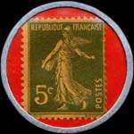 Timbre-monnaie Crédit Français - capital 50 millions - type 2 - 5 centimes vert sur fond rouge - revers