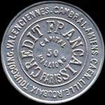 Timbre-monnaie Crédit Français - capital 50 millions - type 1 avec point après Amiens - 10 centimes rouge sur fond noir - avers