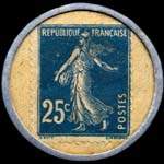 Timbre-monnaie Crédit Français - capital 50 millions - type 2 avec point après Amiens - 25 centimes bleu sur fond blanc - revers