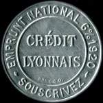 Timbre-monnaie Crédit Lyonnais type 1 - 20 centimes lilas sur fond crème - avers
