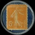 Timbre-monnaie Crédit Lyonnais type 1a - 5 centimes orange sur fond bleu - revers