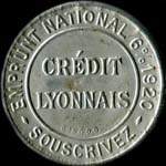 Timbre-monnaie Crédit Lyonnais type 1 - 10 centimes rouge sur fond rouge - avers