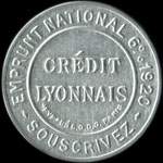 Timbre-monnaie Crédit Lyonnais type 2 - 5 centimes vert sur fond rose - avers