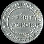 Timbre-monnaie Crédit Lyonnais type 2 - 25 centimes bleu sur fond doré - avers