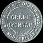 Timbre-monnaie Crédit Lyonnais type 2a avec accent à 75° - 5 centimes vert sur fond rose - avers