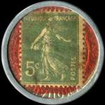 Timbre-monnaie Crédit Lyonnais type 2a avec accent à 75° - 5 centimes vert sur fond rose - revers