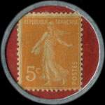 Timbre-monnaie Crédit Lyonnais type 3 - 5 centimes orange sur fond rouge - revers