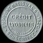 Timbre-monnaie Crédit Lyonnais type 3 - 30 centimes rose sur fond vert - avers