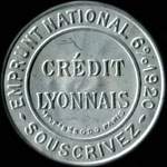 Timbre-monnaie Crédit Lyonnais type 4b - 10 centimes rouge sur fond bleu avec cercle rouge - avers