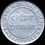 Timbre-monnaie Crédit Lyonnais type 1 - 5 centimes vert sur fond rose - avers