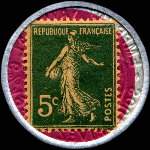 Timbre-monnaie Crédit Lyonnais type 1 - 5 centimes vert sur fond rose - revers