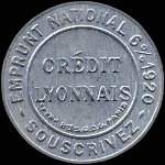 Timbre-monnaie Crédit Lyonnais type 2 - 5 centimes vert sur fond rouge - avers