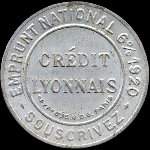 Timbre-monnaie Crédit Lyonnais type 2a - 5 centimes vert sur fond rouge - avers