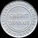 Timbre-monnaie Crédit Lyonnais type 5 - 5 centimes vert sur fond rose - avers