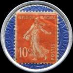 Timbre-monnaie Crédit Lyonnais type 2a avec accent à 45° - 10 centimes rouge sur fond bleu - revers