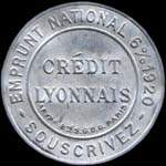 Timbre-monnaie Crédit Lyonnais type 3 - 10 centimes rouge sur fond bleu - avers
