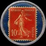 Timbre-monnaie Crédit Lyonnais type 3a - 10 centimes rouge sur fond bleu avec cercle blanc - revers