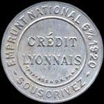 Timbre-monnaie Crédit Lyonnais type 3a - 10 centimes rouge sur fond bleu - avers