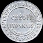 Timbre-monnaie Crédit Lyonnais type 4b - 10 centimes rouge sur fond bleu-vert - avers