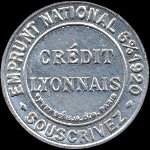 Timbre-monnaie Crédit Lyonnais type 7 - 10 centimes rouge sur fond bleu - avers