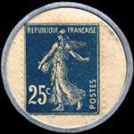 Timbre-monnaie Crédit Lyonnais type 4b - 25 centimes bleu sur fond blanc - revers