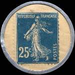 Timbre-monnaie Crédit Lyonnais type 8a - 25 centimes bleu sur fond blanc - revers