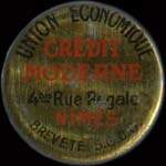 Timbre-monnaie Crédit Moderne Nîmes - Union Economique - 5 centimes vert sur fond rouge - avers