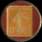 Timbre-monnaie Cresca les meilleures conserves - Bordeaux - 5 centimes orange sur fond rouge - revers