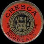 Timbre-monnaie Cresca les meilleures conserves - Bordeaux - 10 centimes rouge sur fond bleu-noir vergé - avers