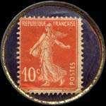 Timbre-monnaie Cresca les meilleures conserves - Bordeaux - 10 centimes rouge sur fond bleu-noir vergé - revers
