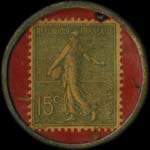 Timbre-monnaie A la Dame Blanche - Bordeaux - 15 centimes vert ligné sur fond rouge - revers