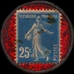 Timbre-monnaie A la Dame Blanche - Bordeaux - 25 centimes bleu sur rouge - revers
