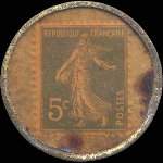 Timbre-monnaie Aux Dames de France Nouveautés - 5 centimes vert sur fond doré - revers