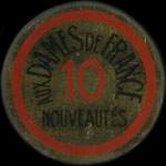 Timbre-monnaie Aux Dames de France Nouveautés - 10 centimes rouge sur fond doré - avers