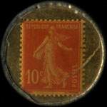 Timbre-monnaie Aux Dames de France Nouveautés - 10 centimes rouge sur fond doré - revers